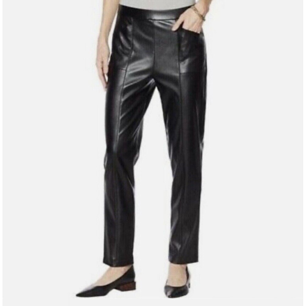 Halston Seamed Faux Leather Ankle Pants Size M Womens Black Pockets Pull On NWT